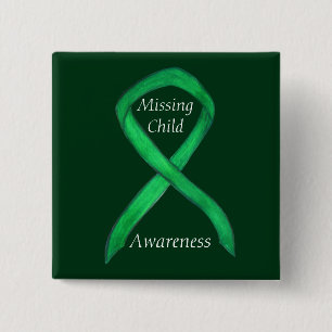 Missing Child Green Awareness Ribbon Custom Pins