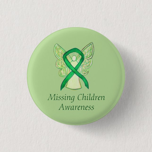 Missing Children Green Awareness Ribbon Angel Pins (Front)