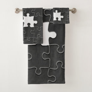 Missing Jigsaw Puzzle Piece black Bath Towel Set