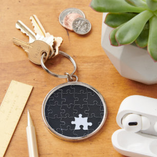 Missing Jigsaw Puzzle Piece black Key Ring