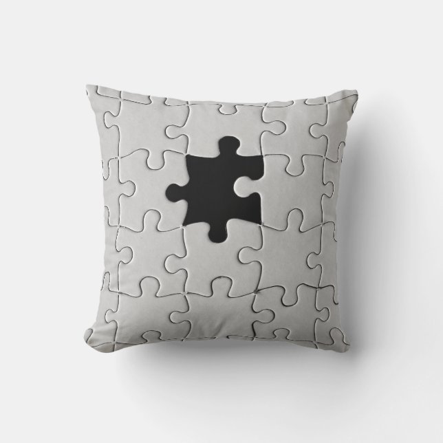 Missing Jigsaw Puzzle Piece White Cushion (Front)