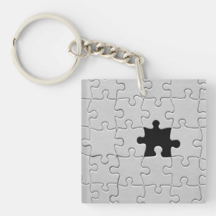 Missing Jigsaw Puzzle Piece White Key Ring