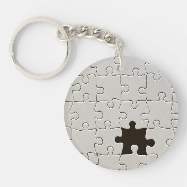 Missing Jigsaw Puzzle Piece White Key Ring (Front)