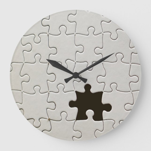 Missing Jigsaw Puzzle Piece White Large Clock (Front)