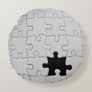 Missing Jigsaw Puzzle Piece White Round Cushion