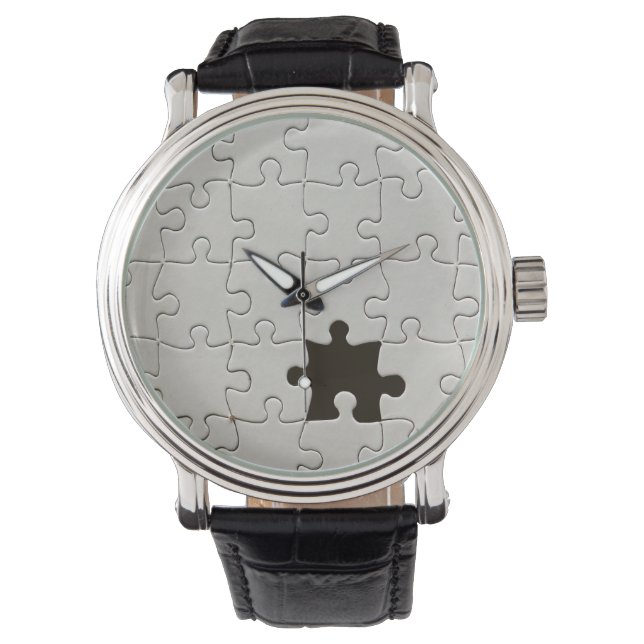 Missing Jigsaw Puzzle Piece White Watch (Front)