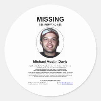 Missing Person Classic Round Sticker