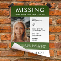 Missing Person | Modern Green Photo Poster Flyer