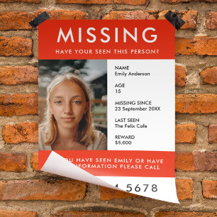 Missing Person Modern Red Photo Poster Flyer