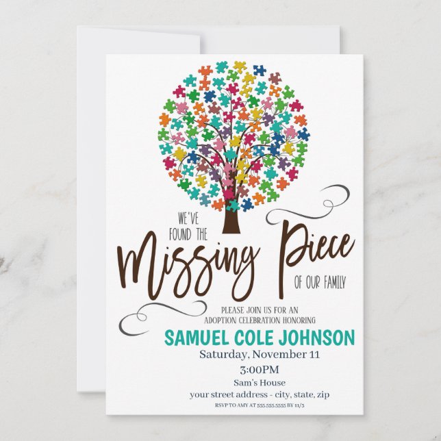 Missing Piece Adoption Celebration Invitation (Front)