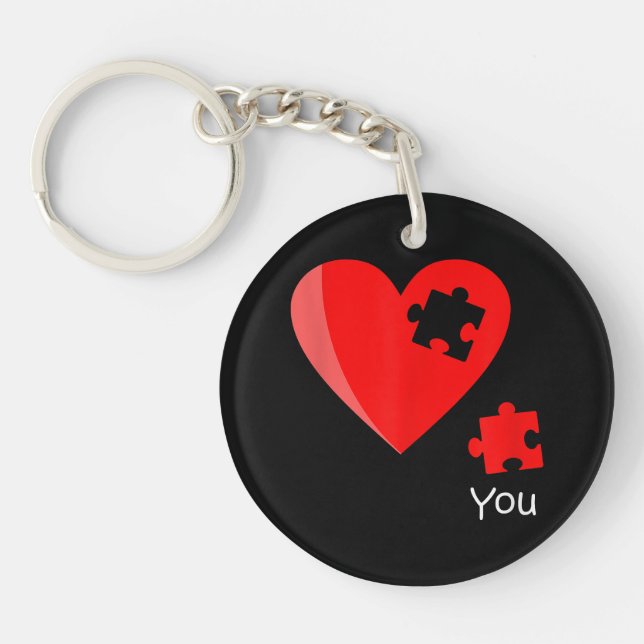 Missing Piece Heart Puzzle Valetines Day Shirt Gif Key Ring (Front)