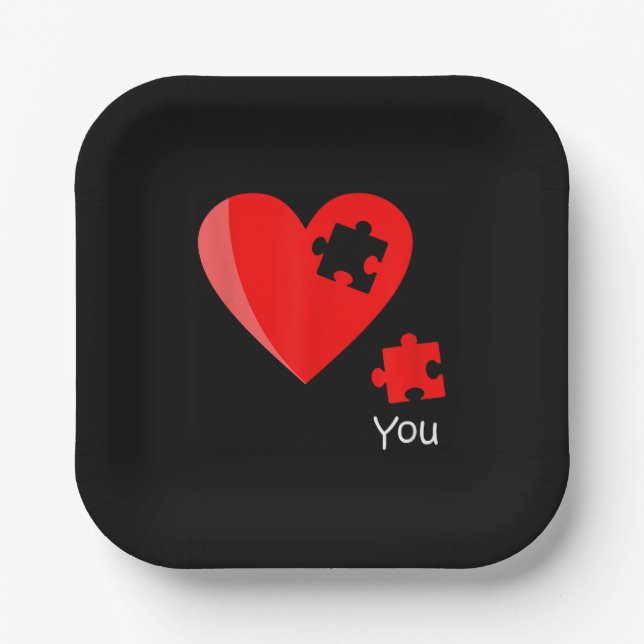 Missing Piece Heart Puzzle Valetines Day Shirt Gif Paper Plate (Front)