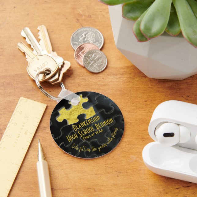 Missing Puzzle Piece Black Gold Class Reunion Key Ring (Desk)