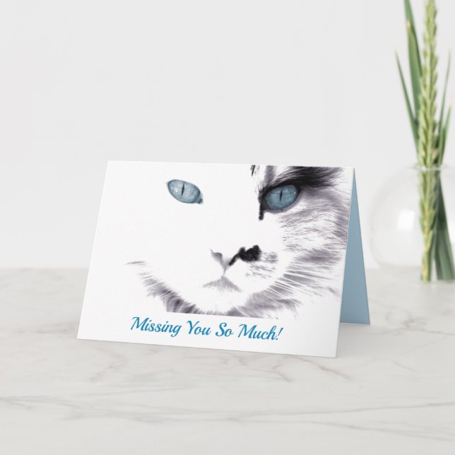 Missing You Blue Eyed Cat Note Card (Front)