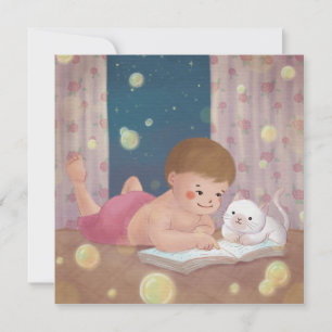 Missing You: Boy & Cat Illustration Invitation