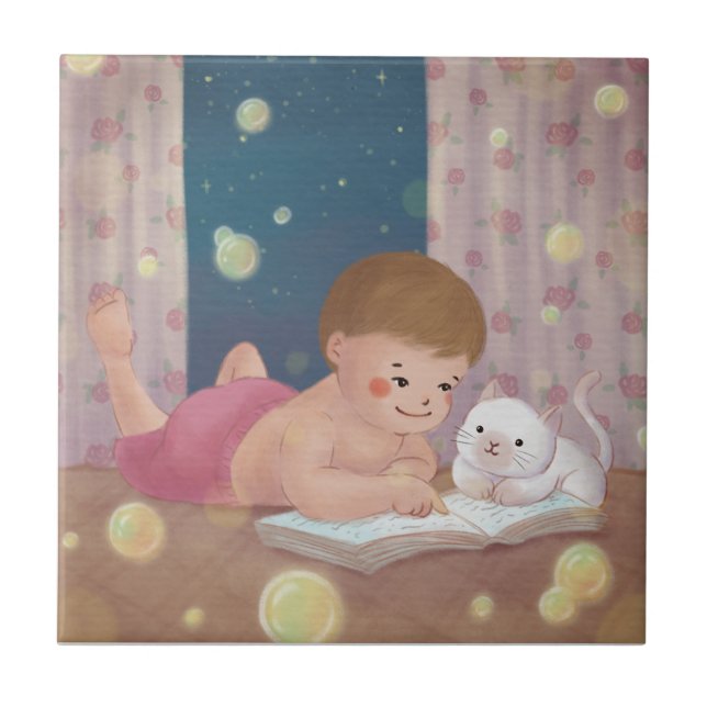 Missing You: Boy & Cat Illustration Tile (Front)