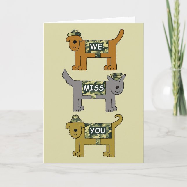 Missing You Cartoon Dogs in Military Camouflage Card (Front)