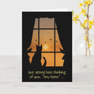 Missing You Cat in Window Custom Name Card