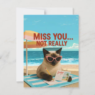 Missing You Cat is on the beach postcard