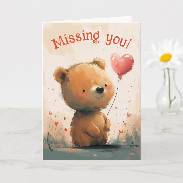 Missing You: Cute Bear with Balloon Card (Small Plant)
