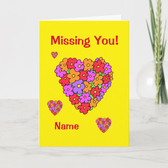 Missing You Flower Heart Bouquet Card (Front)