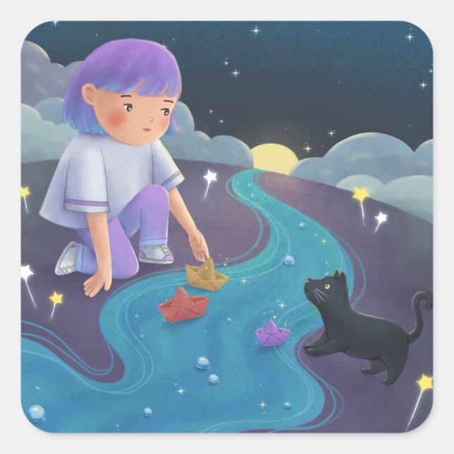 Missing You Illustration Art Square Sticker (Front)