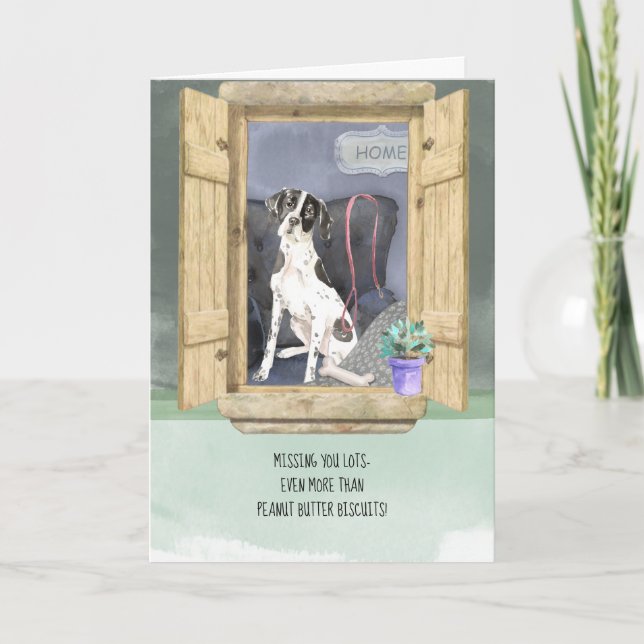 Missing You Lots English Pointer Dog at Window Card (Front)