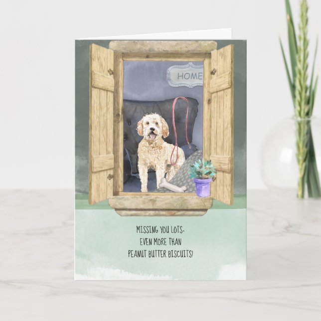 Missing You Lots Goldendoodle Dog Looking Window Card (Front)