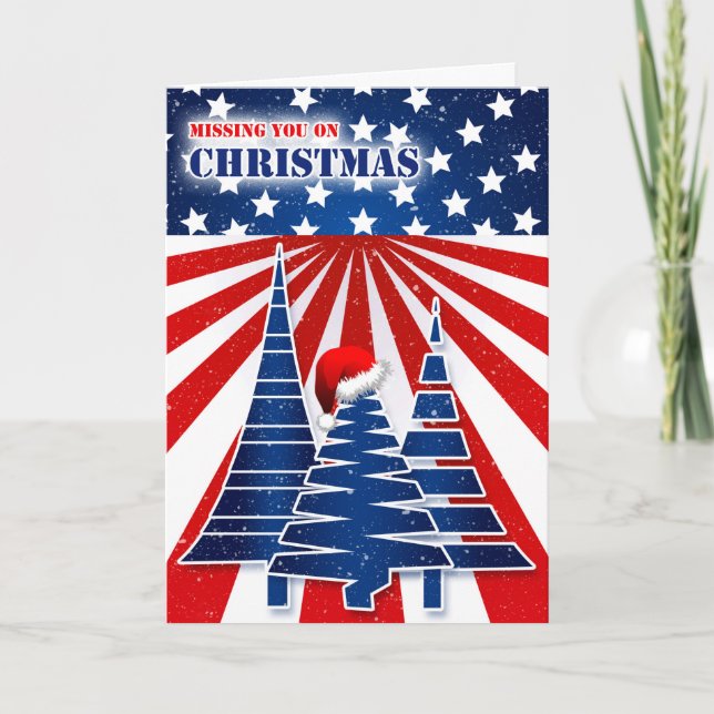 Missing You on Christmas - Stars and Stripes Holiday Card (Front)