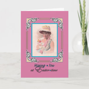 Missing You on Easter - Vintage Lady with Bonnet Holiday Card