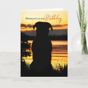 Missing You on Your Birthday Dog Silhouette Sunset Card