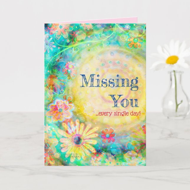 Missing You Pastel Floral Pretty Girly Card (Small Plant)