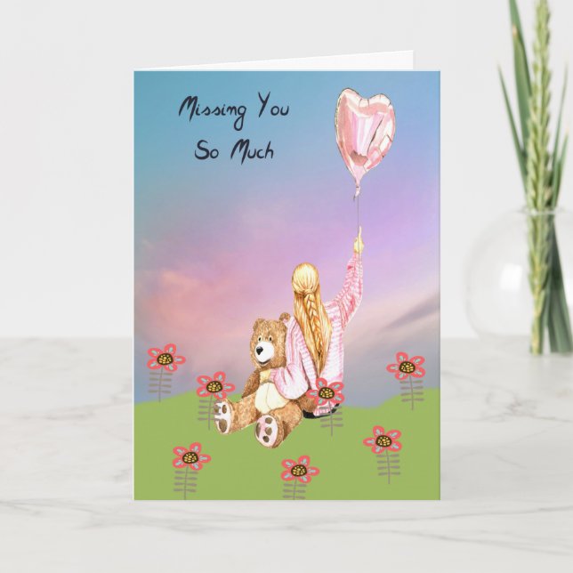 Missing You Romance Card Girl & Stuffed Bear (Front)