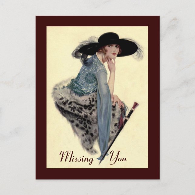Missing You Twenties Glamour Postcard (Front)