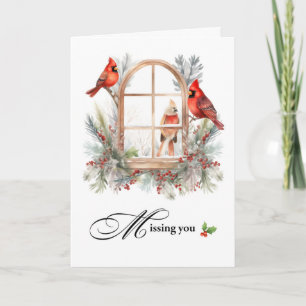 Missing You Winter Cardinal Birds in Winter Window Card