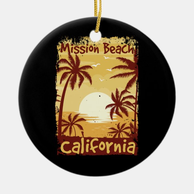 Mission Beach California Ceramic Tree Decoration (Front)