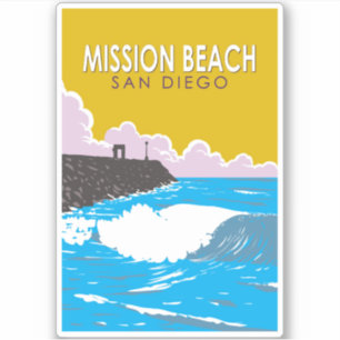 Mission Beach California Travel Art Vintage