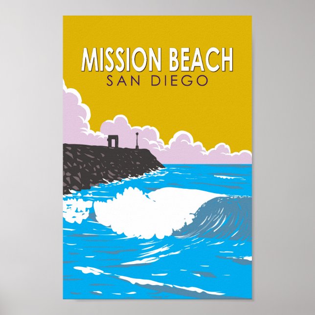 Mission Beach California Travel Art Vintage Poster (Front)