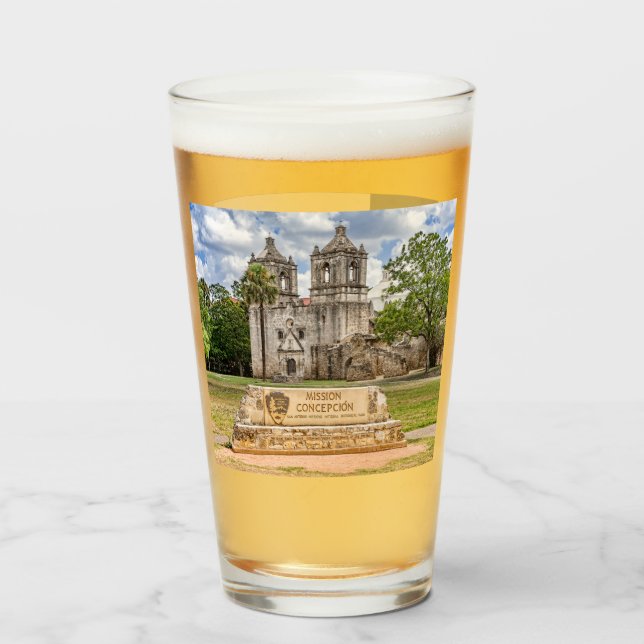 Mission Concepcion, San Antonio, Texas, Beer Glass (Front Filled)