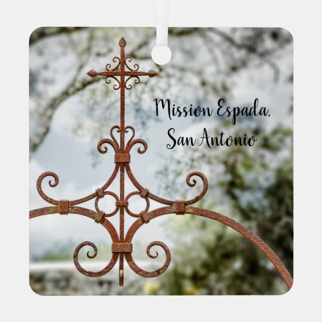 Mission Espada, Wrought Iron Cross, Metal Tree Decoration (Back)