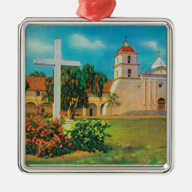 Mission Santa Barbara View Metal Tree Decoration (Front)