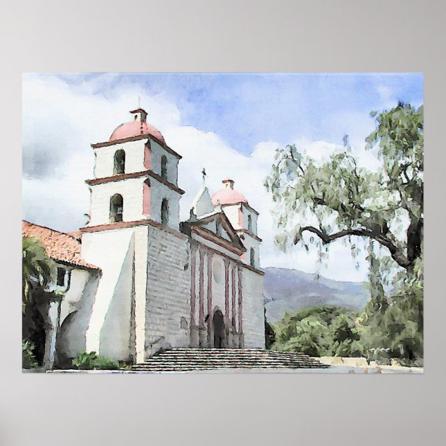 Mission Santa Barbara Watercolor Print (Front)