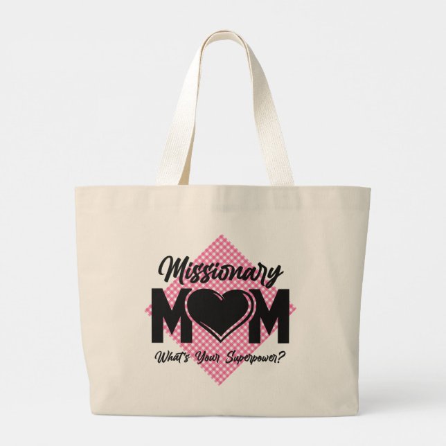 Missionary Mum LDS Mormon Mum pink check Tote Bag (Back)