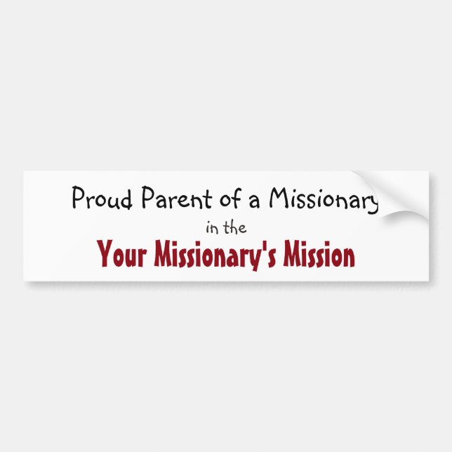 Missionary Parent Customised Bumper Sticker (Front)