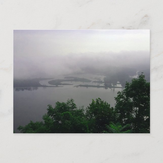 Missippi River foggy morning postcard, pumpkins Postcard (Front)