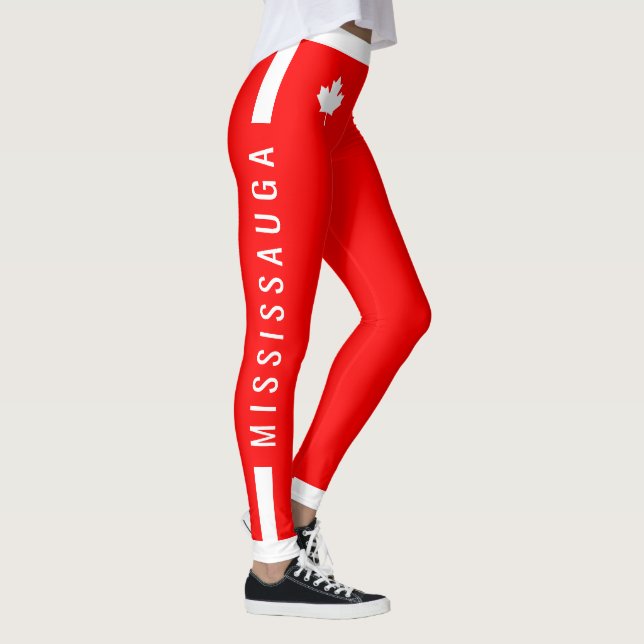 MISSISSAUGA Instructor Canadian Maple on Red (cus) Leggings (Right)