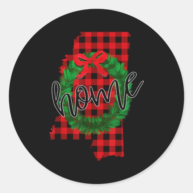 Mississip Buffalo Plaid Christmas Home Wreath Retr Classic Round Sticker (Front)