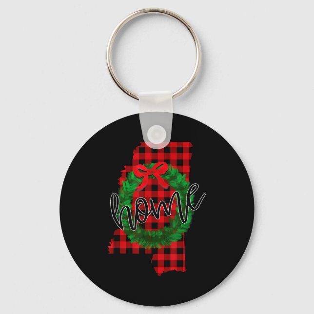 Mississip Buffalo Plaid Christmas Home Wreath Retr Key Ring (Front)