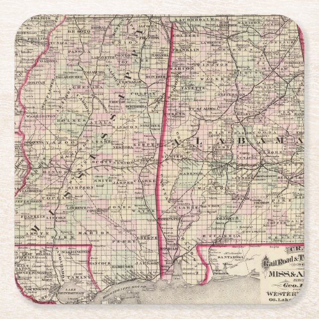 Mississippi and Alabama Square Paper Coaster (Front)