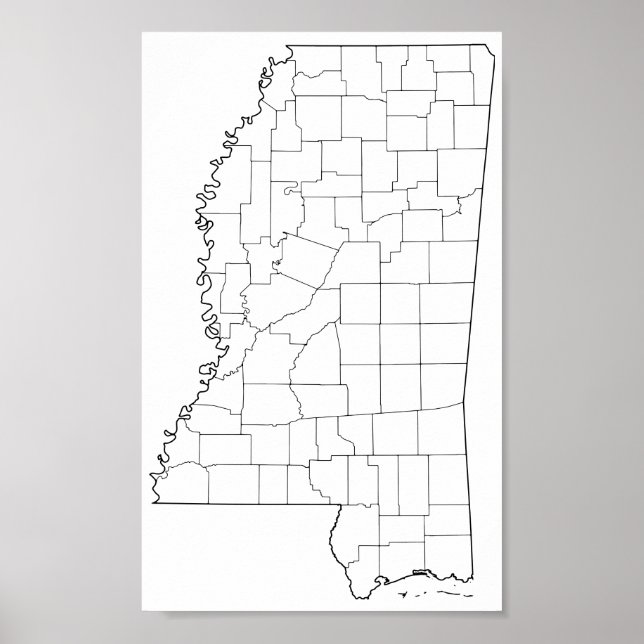 Mississippi Counties Blank Outline Map Poster (Front)